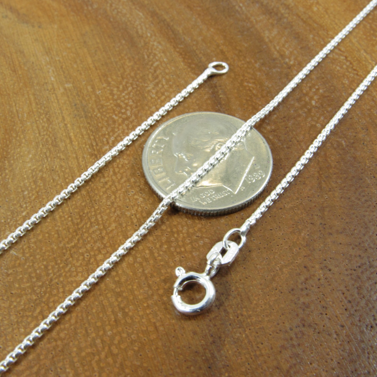 Solid 925 Sterling Silver Italian Unisex Round Box Chain Necklace, Made in Italy