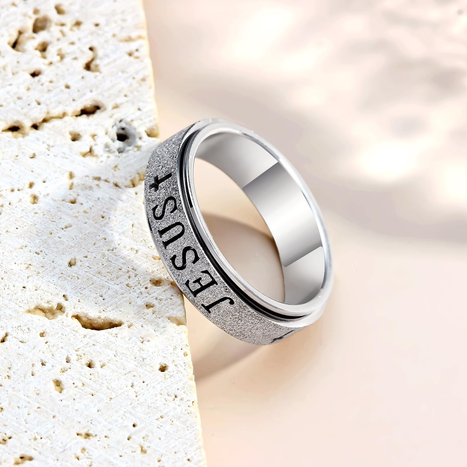 Fidget Spinner Anxiety Ring for : Adults Cute Jesus Thumb Ring Stainless Stee…