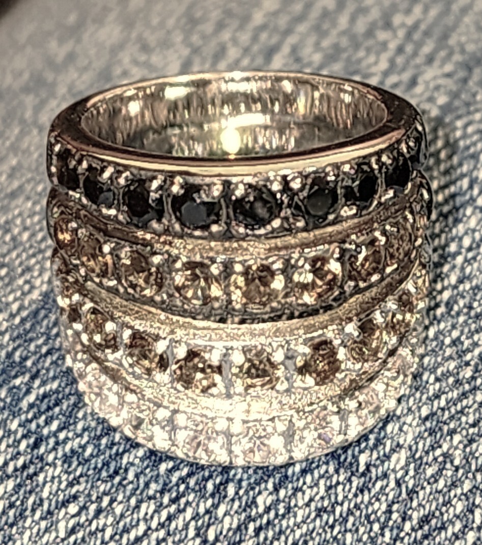 Band Ring-Silvertone-3/4″ Wide-4 Rows of SHINY Colored CZ’s-NWT-Size Selectable