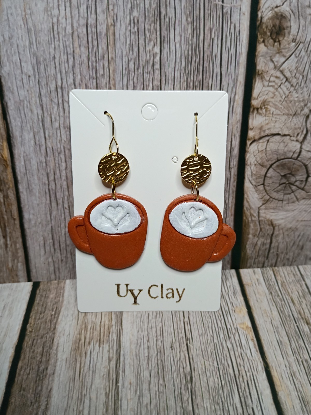 Handmade Coffee Mug Latte Art Polymer Clay Dangle Earrings – Hypo-allergenic