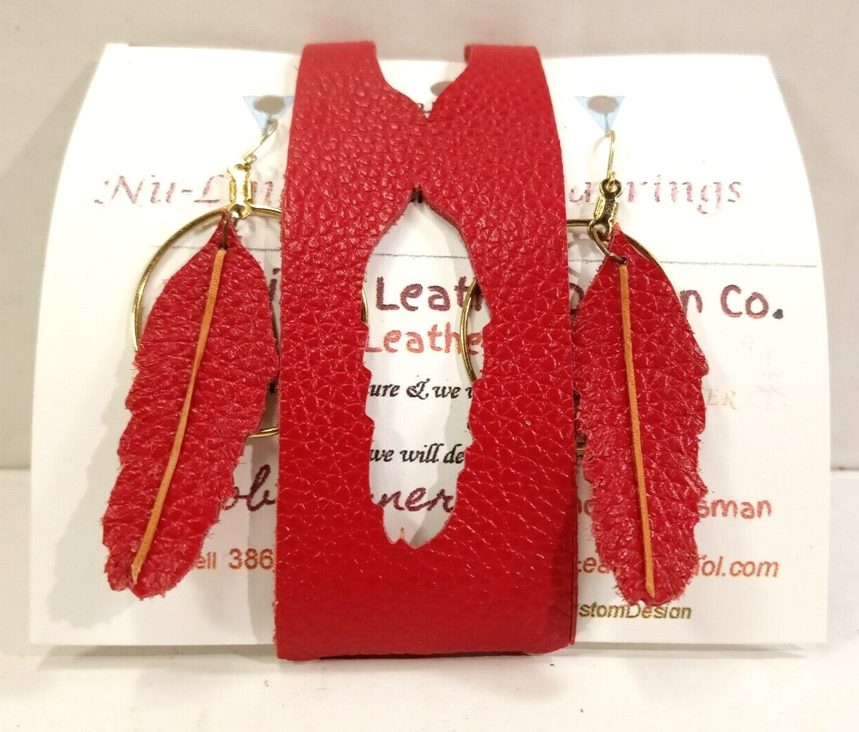 BRACELET& Matching EARRINGS Beautiful soft subtle RED Leather * One of a KIND-[]