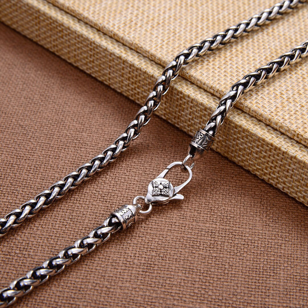 Pure S925 Sterling Silver Chain 5mm Vajra Wheat Link Necklace Bracelet 7-30in L