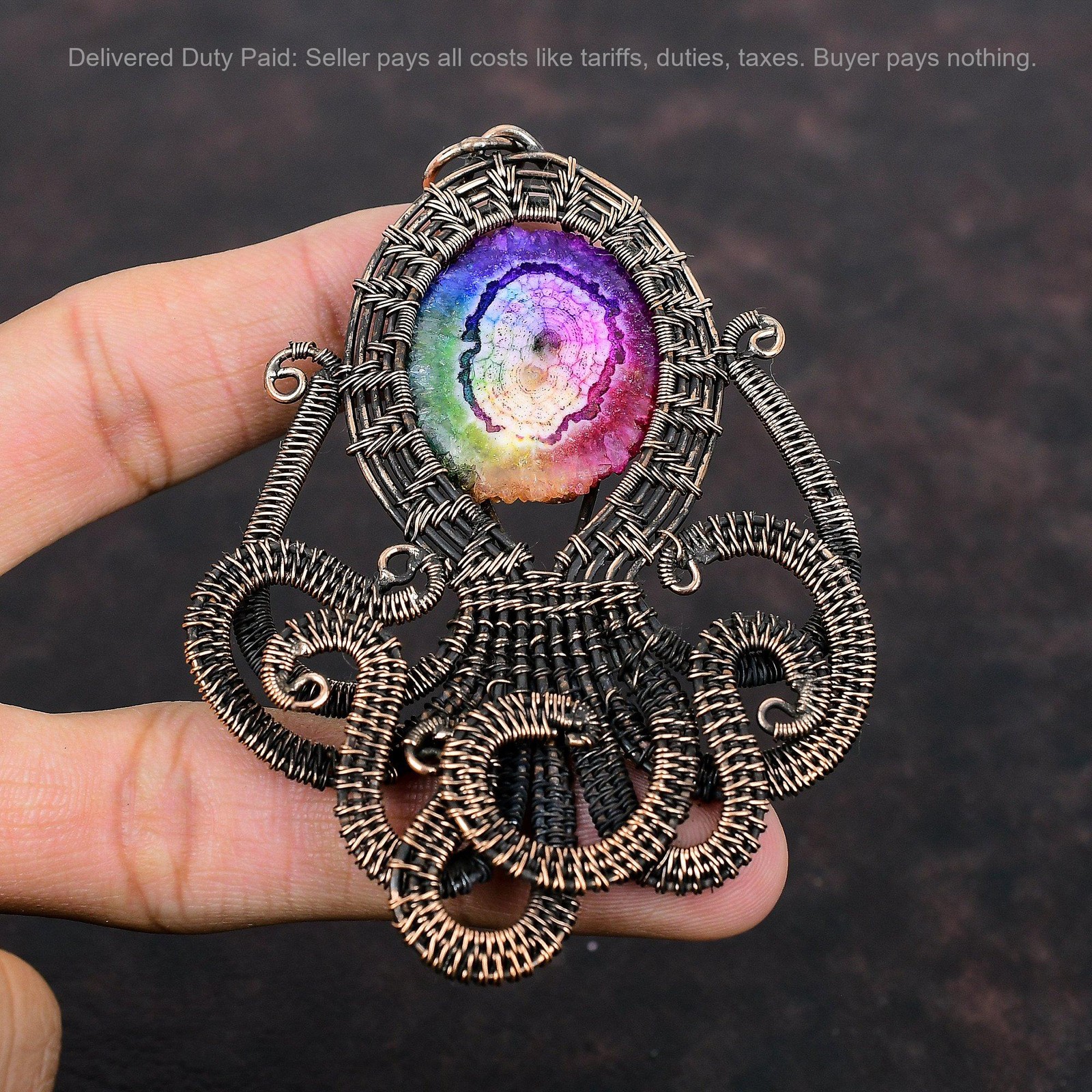 Rainbow Solar Quartz Druzy Stone Copper Wire Wrapped Octopus New Pendant Jewelry