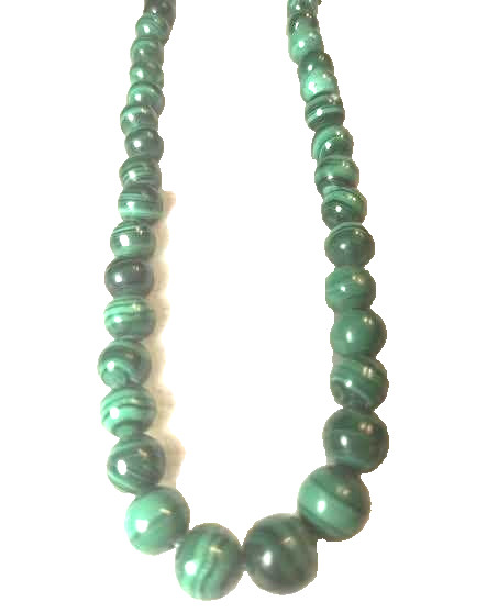 Malachite Banded Stone Bead Necklace Graduated Round Magnetic Clasp Boho Jewelry