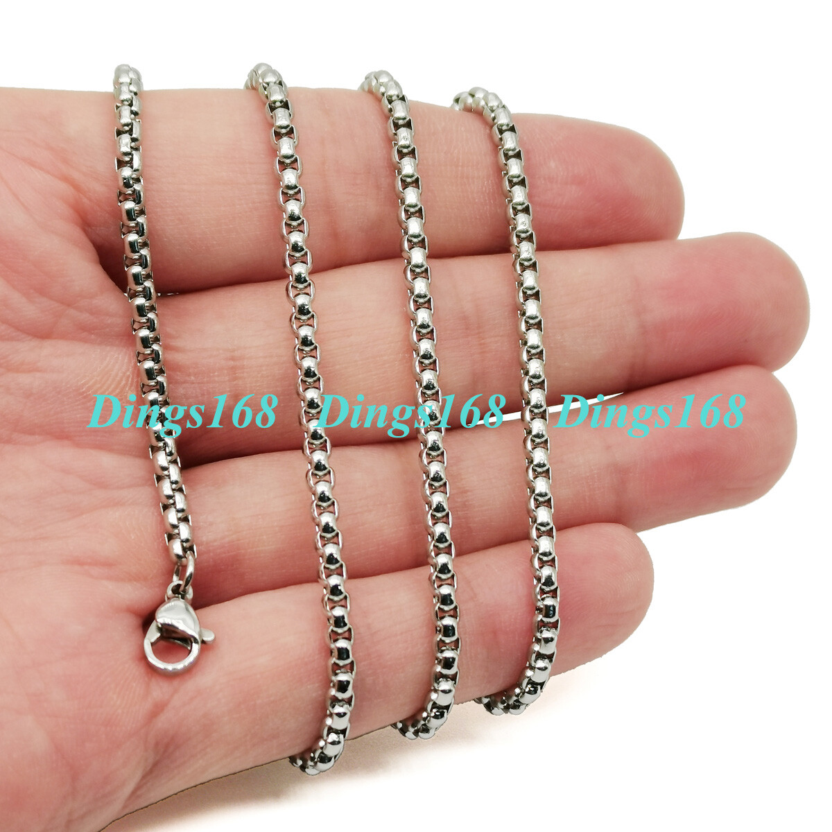 Designer Inspired 18K White Gold Filled 3mm Round Box Link Chain Necklace F5K