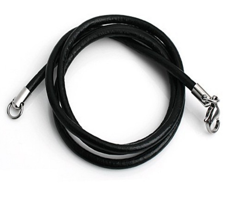 3mm Black Leather Cord Chain Necklace Stainless Steel Lobster Clasp 16-35″