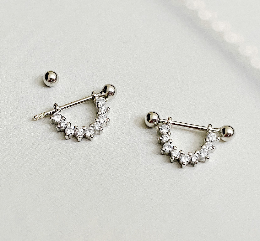 S925 Sterling Silver Two Way CZ U Shaped pierced Screw Back Earrings
