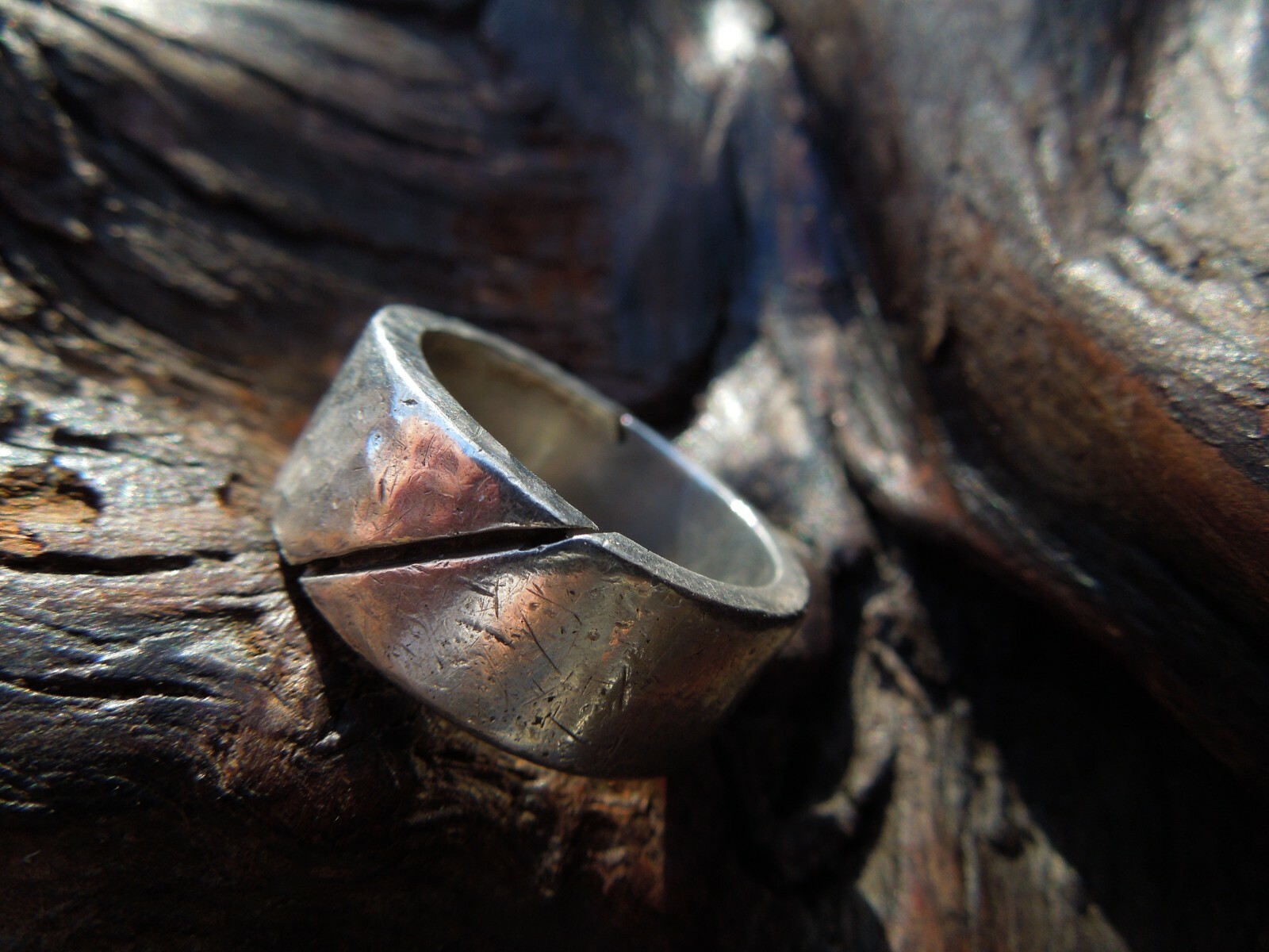 Sterling Silver Hammered Smooth Band Ring Mexico Size 8
