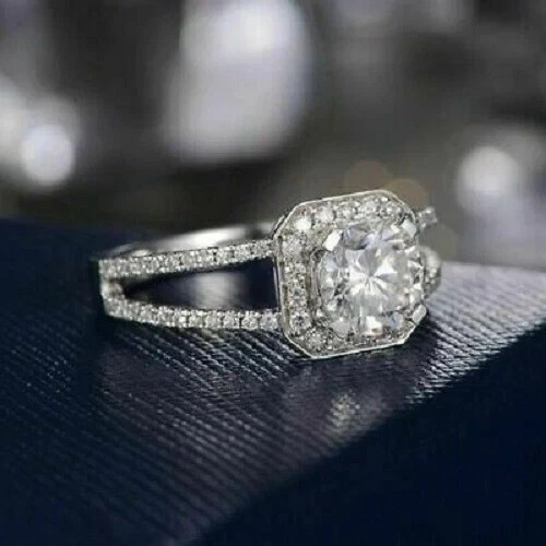 2Ct Round Cut Lab Created Moissanite Women’s Wedding Ring 14k White Gold Plated