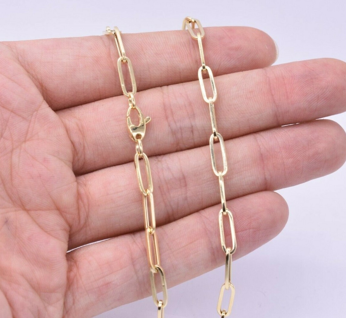 4.4mm Paperclip Long Link Chain Necklace 10K Real Yellow Gold All Sizes