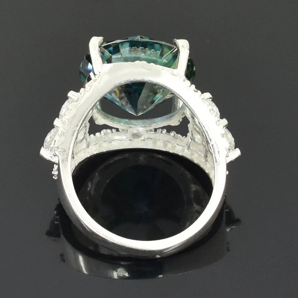 certified 8.40 Ct Treated Round Cut Blue Diamond Solitaire Ring In 925 Silver