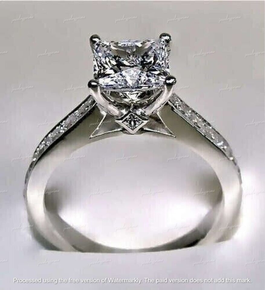 2 Ct White Princess Cut Lab Created Diamond Solitaire Engagement Ring 925 Silver