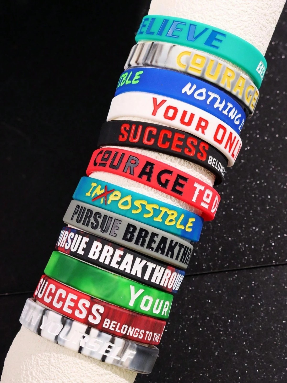 12x Motivational Silicone Wristbands Men Gym Sports Rubber Bracelets Quote Gift