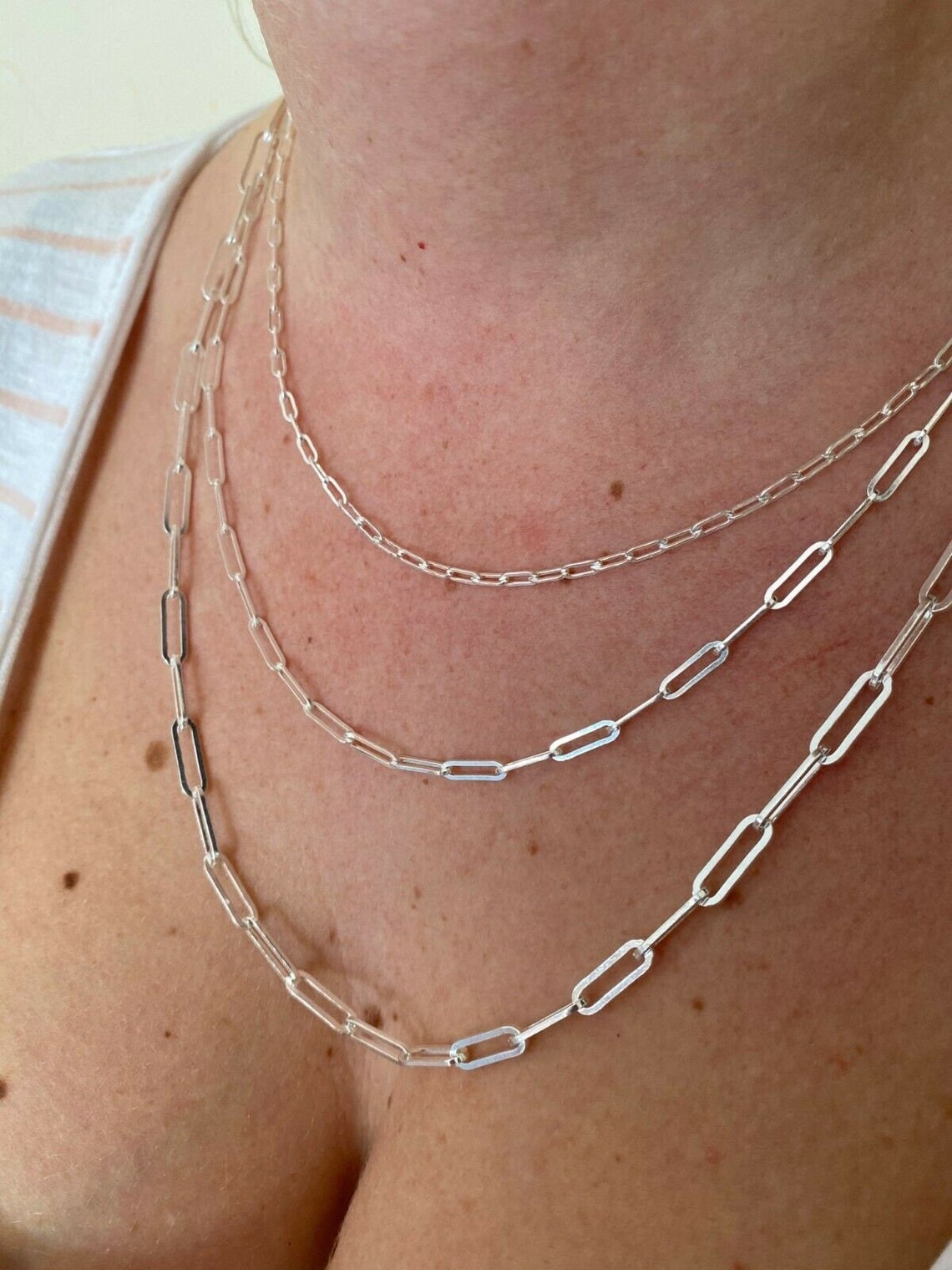 Real Solid 925 Sterling Silver Paper Clip Chain Paperclip Necklace Made in Italy
