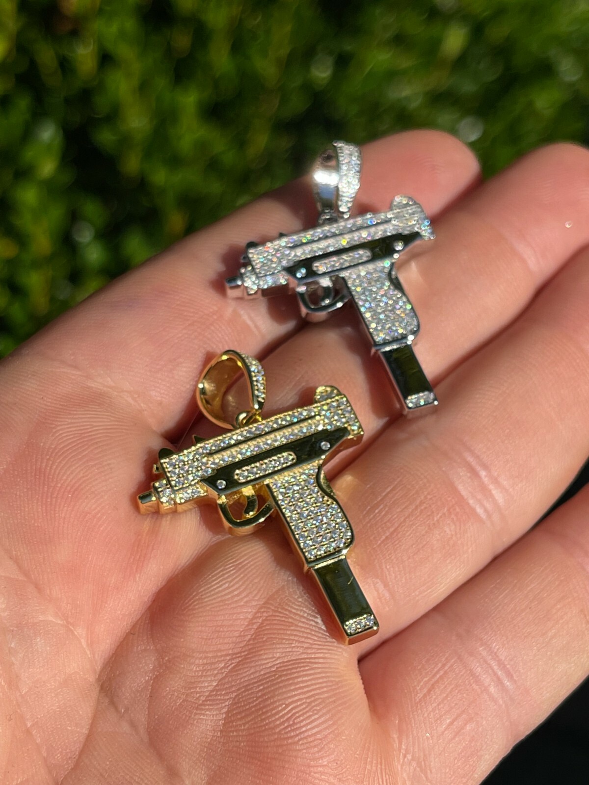 MOISSANITE Real 925 Silver/Gold Plated Uzi Gun Pendant Iced Pass Test Hip Hop