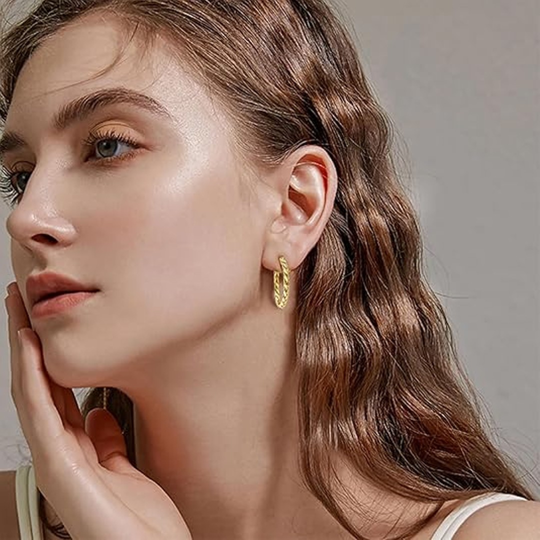 14K Gold Earrings for Women Weave Design Hoop Earrings Classic Earring 30MM