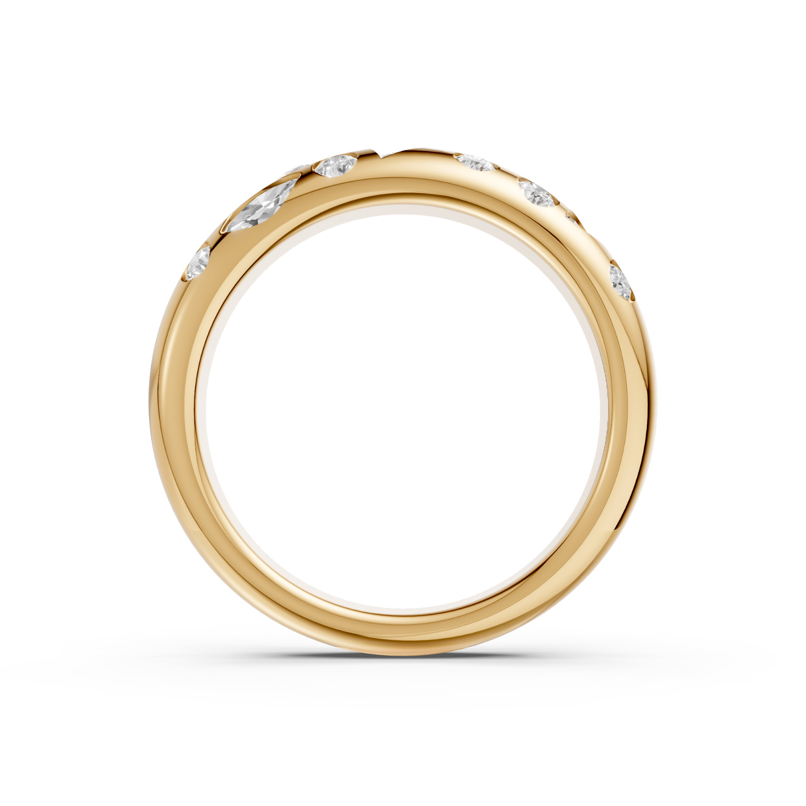 Multi Shape Lab Grown Diamond Flush Set Comfort Fit Gold Band In 14K Solid Gold