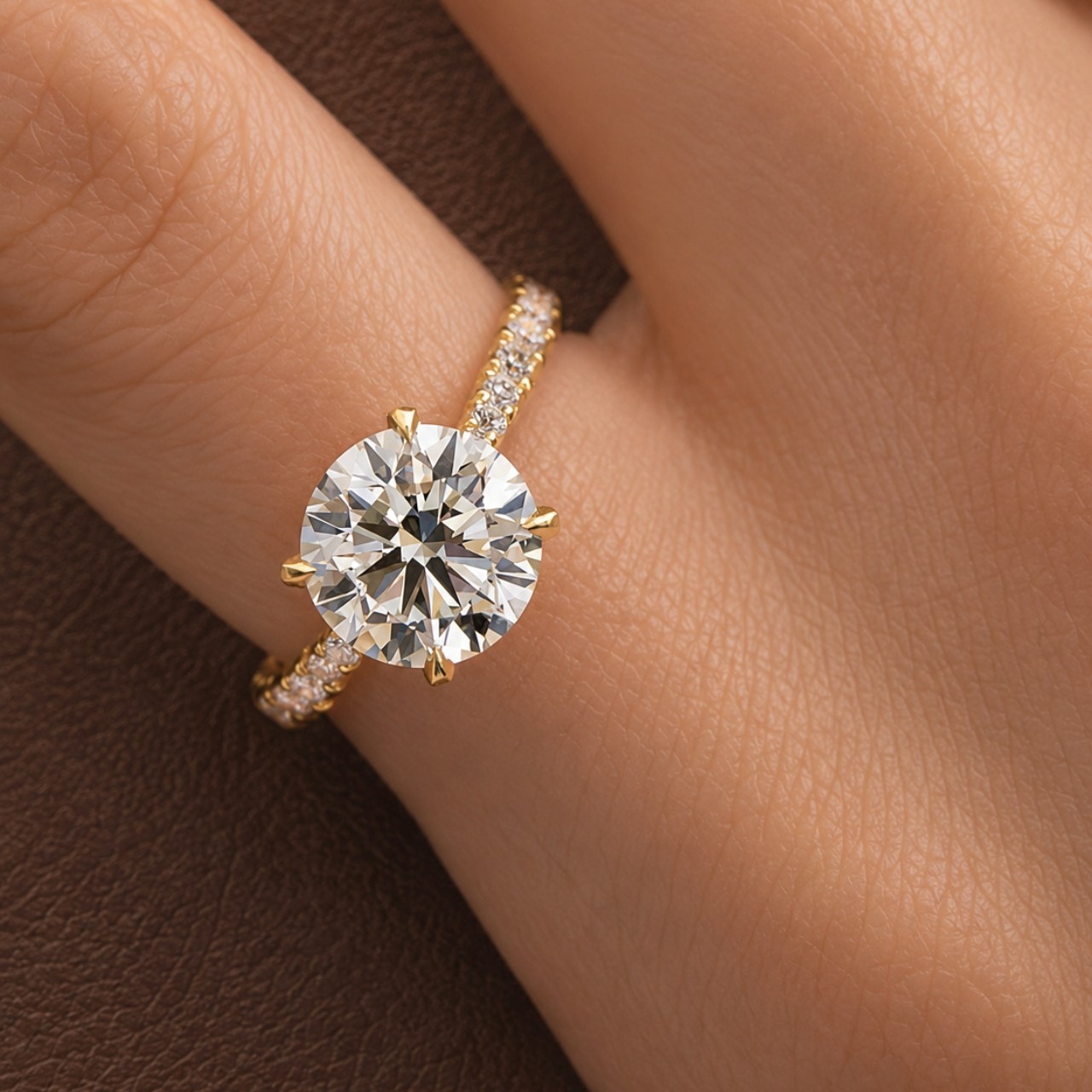 2CT Round Moissanite Engagement Ring Pavé Band Sterling Silver