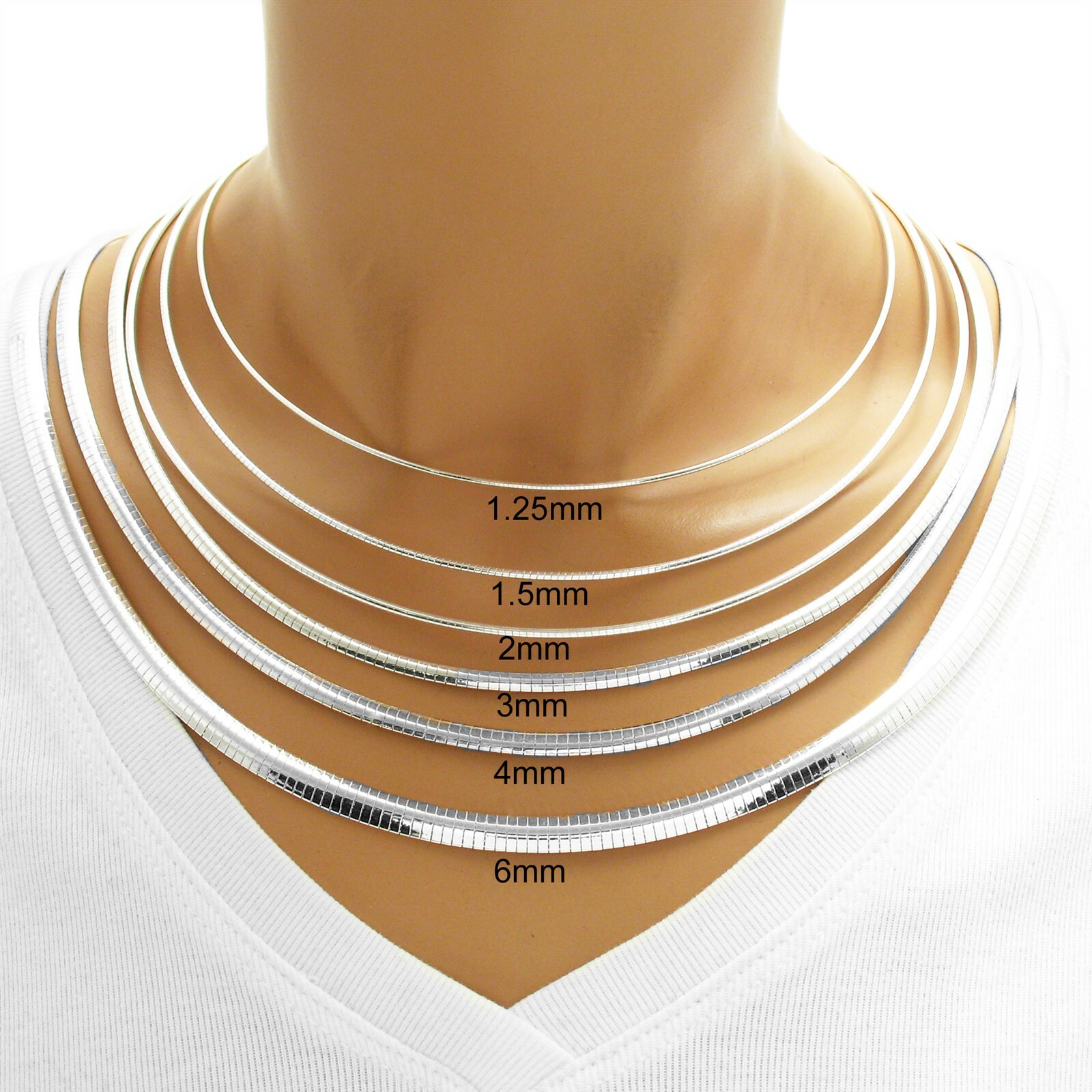 925 Sterling Silver Elegant Omega Chain Necklace – All Widths and Lengths