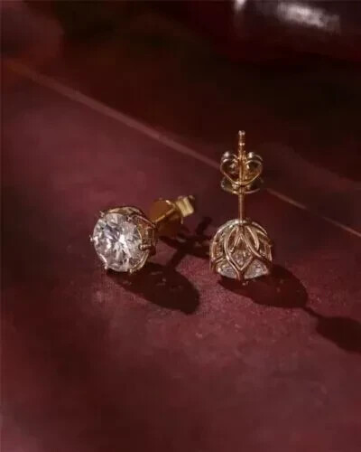 2.00Ct Round Cut Lab Created Diamond 14K Yellow Gold FN Prong Set Stud Earrings