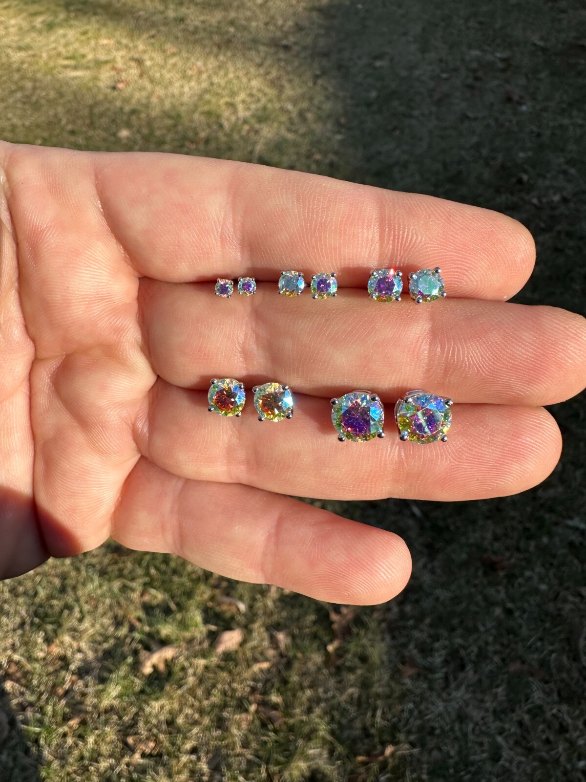 Rainbow Opal Moissanite Screwback Stud Earrings 925 Silver 3-8mm Passes Tester