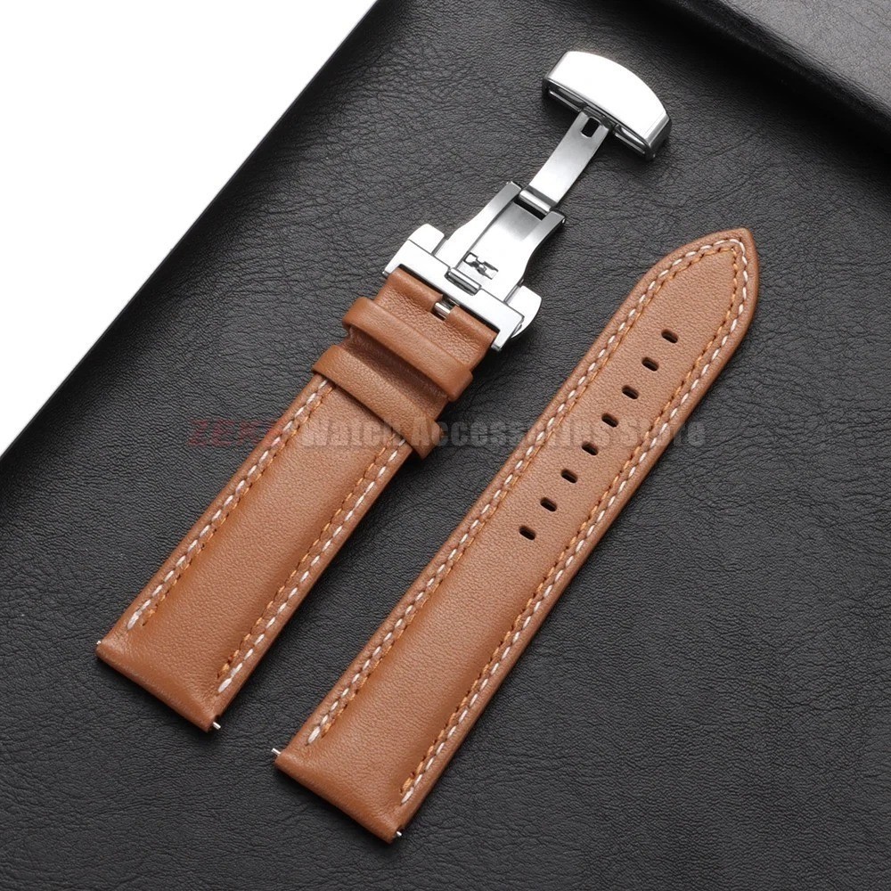 Genuine Calfskin Leather Watch Band 18mm 20mm 22mm 24mm Butterfly Buckle Strap