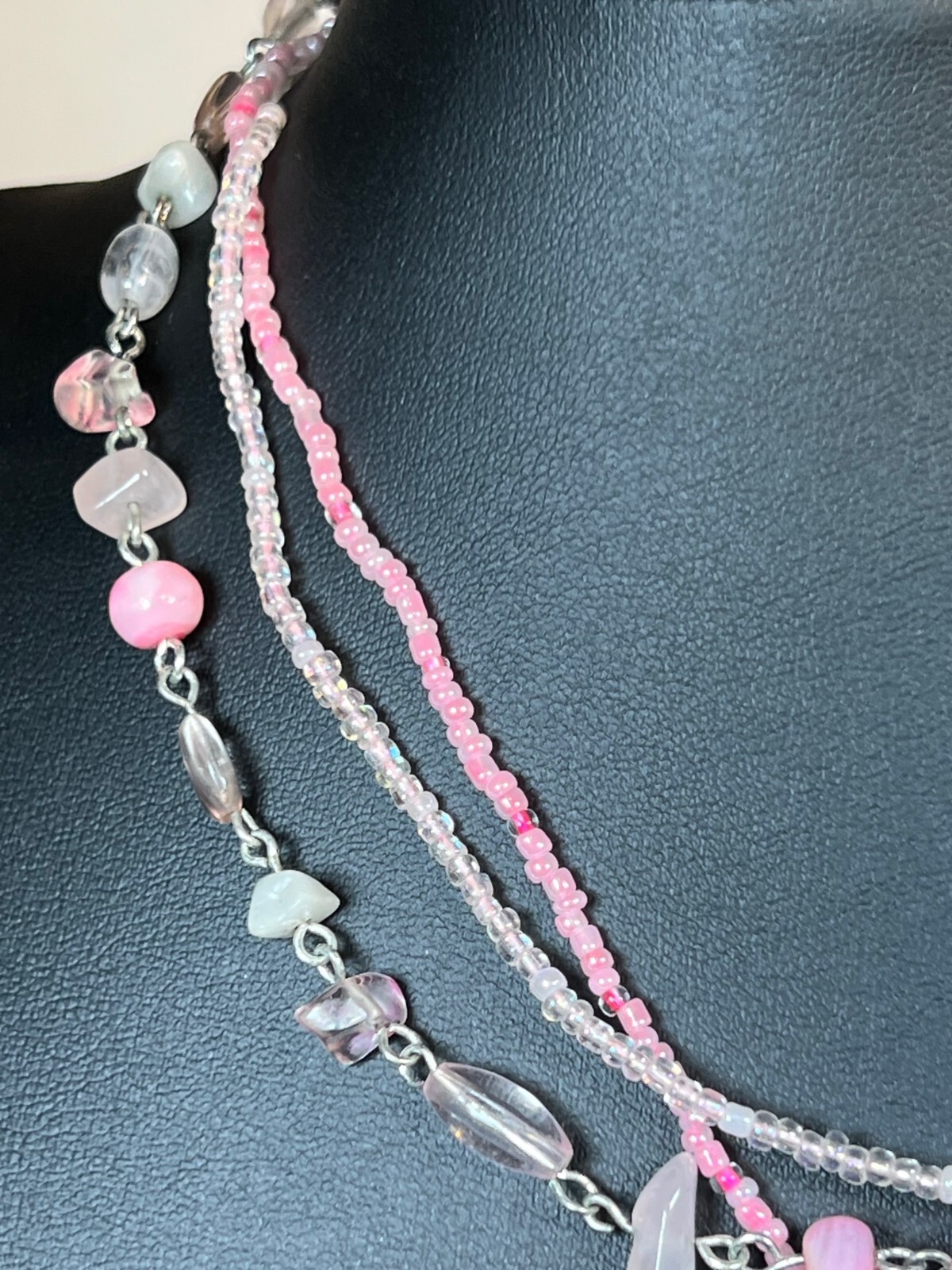 Colorful 16″ Multi Strand Necklace & Matching Pendant with Cabochon Cut Stones