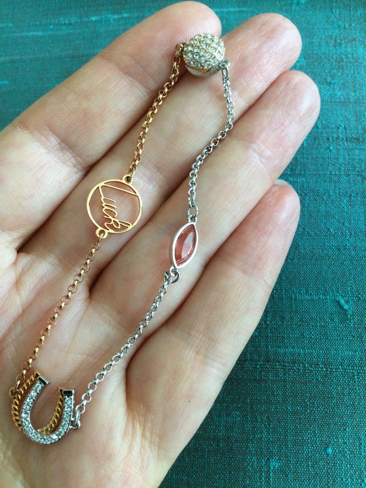 Genuine Signed Swarovski Rose Gold GOOD LUCK Bracelet
