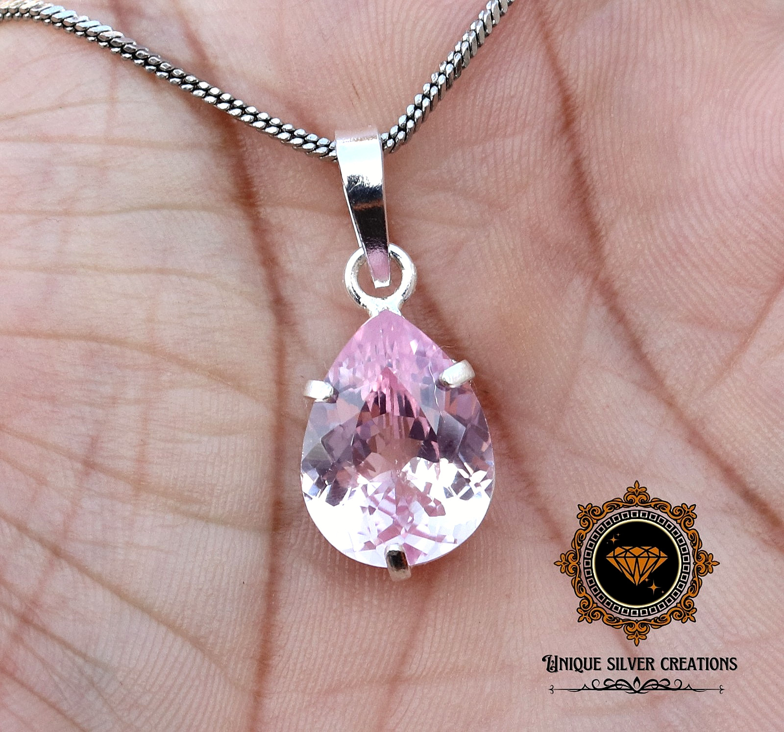 Natural Padparadscha Sapphire 925 Sterling Silver Pendant Certified Gemstone