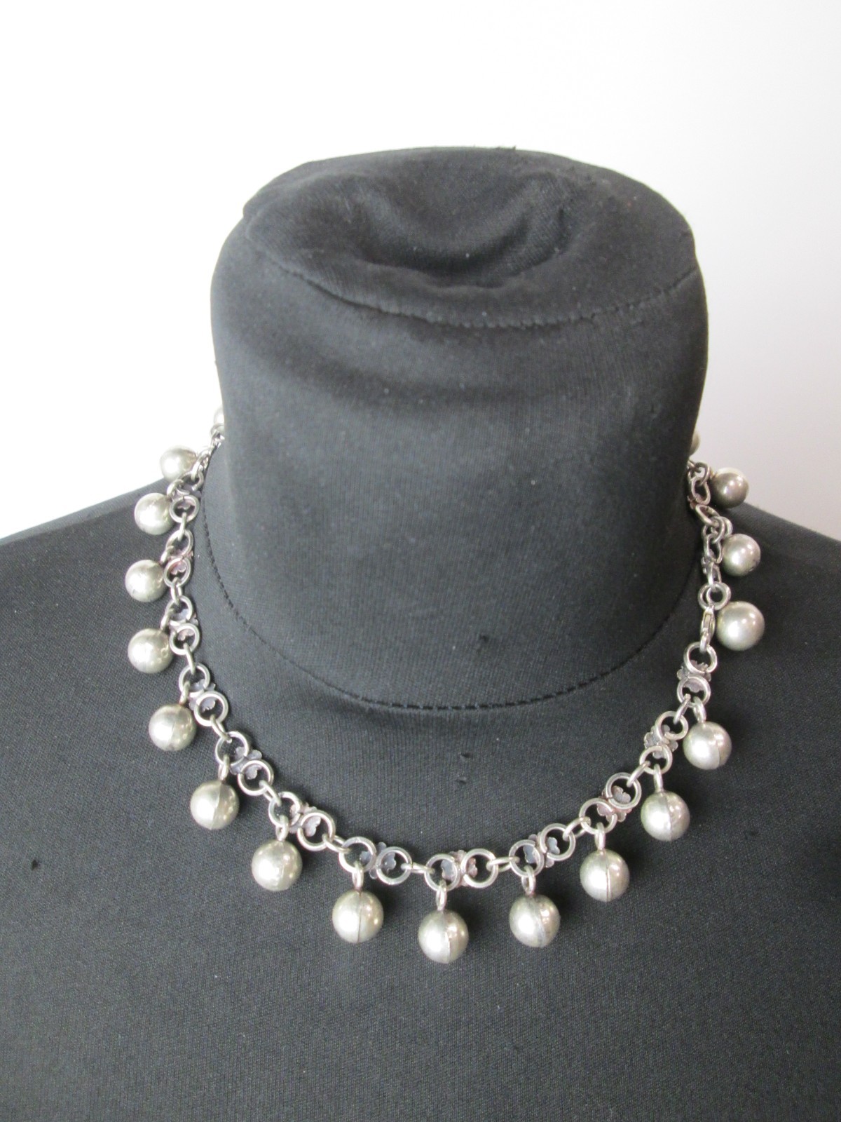 Heavy Acid Tested Silver Flower And Sphere Design Necklace Approx. 55.27g
