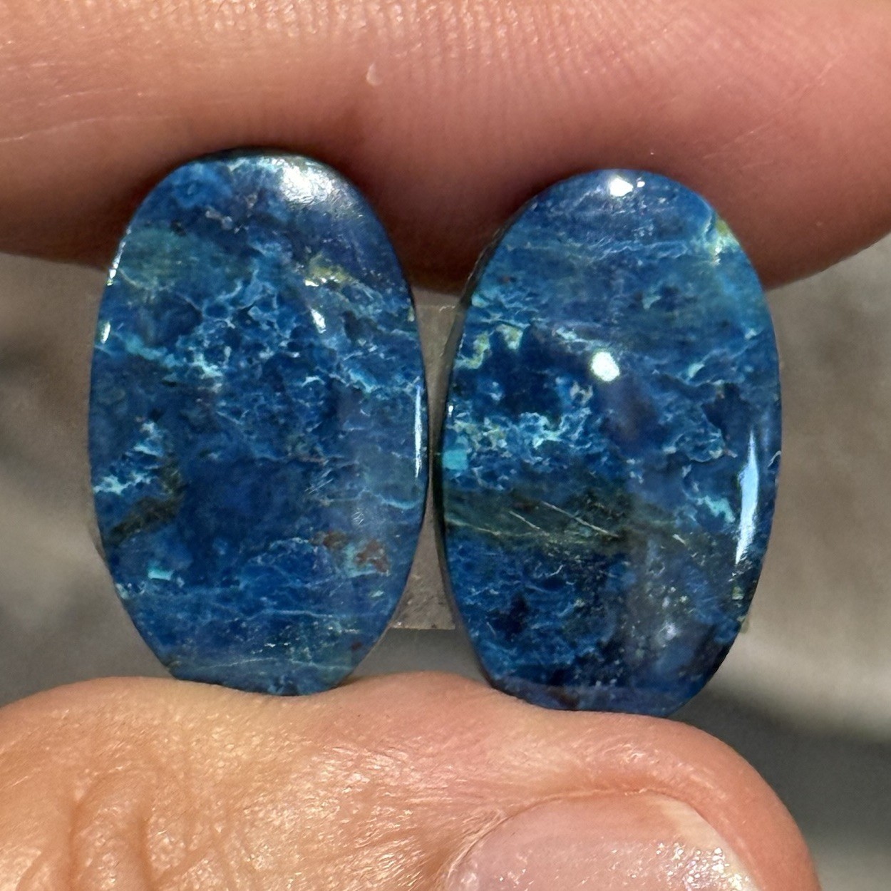 22.9ct 20.2×12.3×4.2mm Pair Of Rare Dark Blue Shattuckite Oval Cabochons Gems