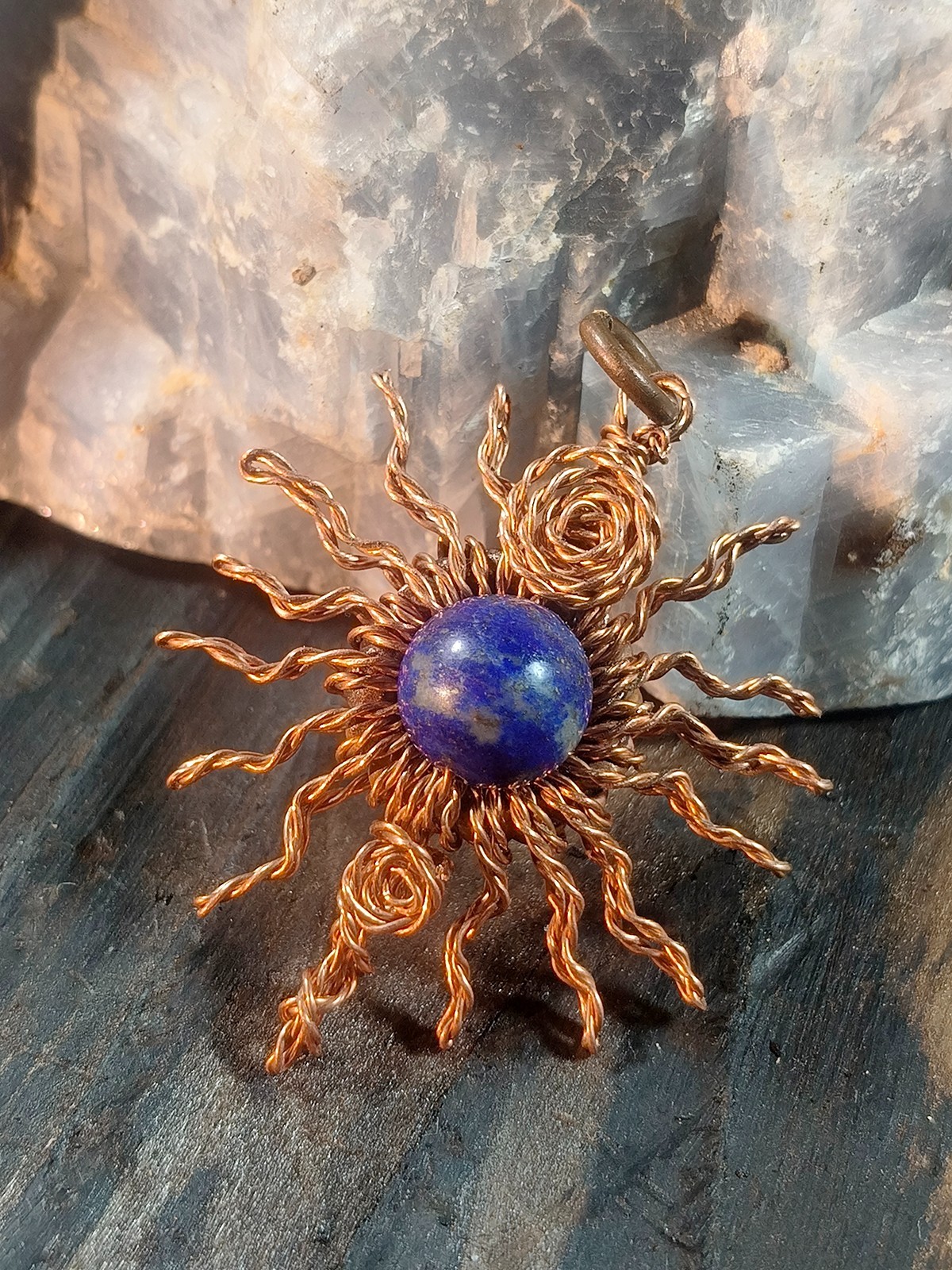 Sun pendant copper lapis lazuli Wire Wrapped energy health luck Jewelry #PS0005
