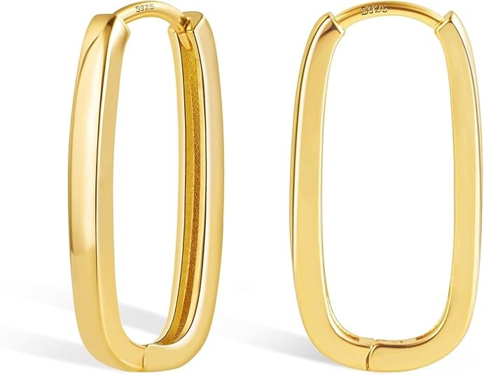 14K Gold Plated Sterling Silver Rectangle Hoop Earrings 12x23mm Lightweight Jewe