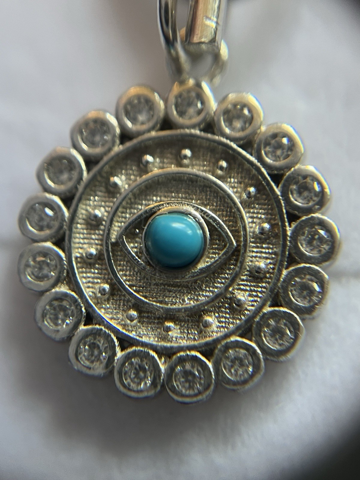 925 Sterling Silver Turquoise Evil Eye 15” Paperclip Link Necklace