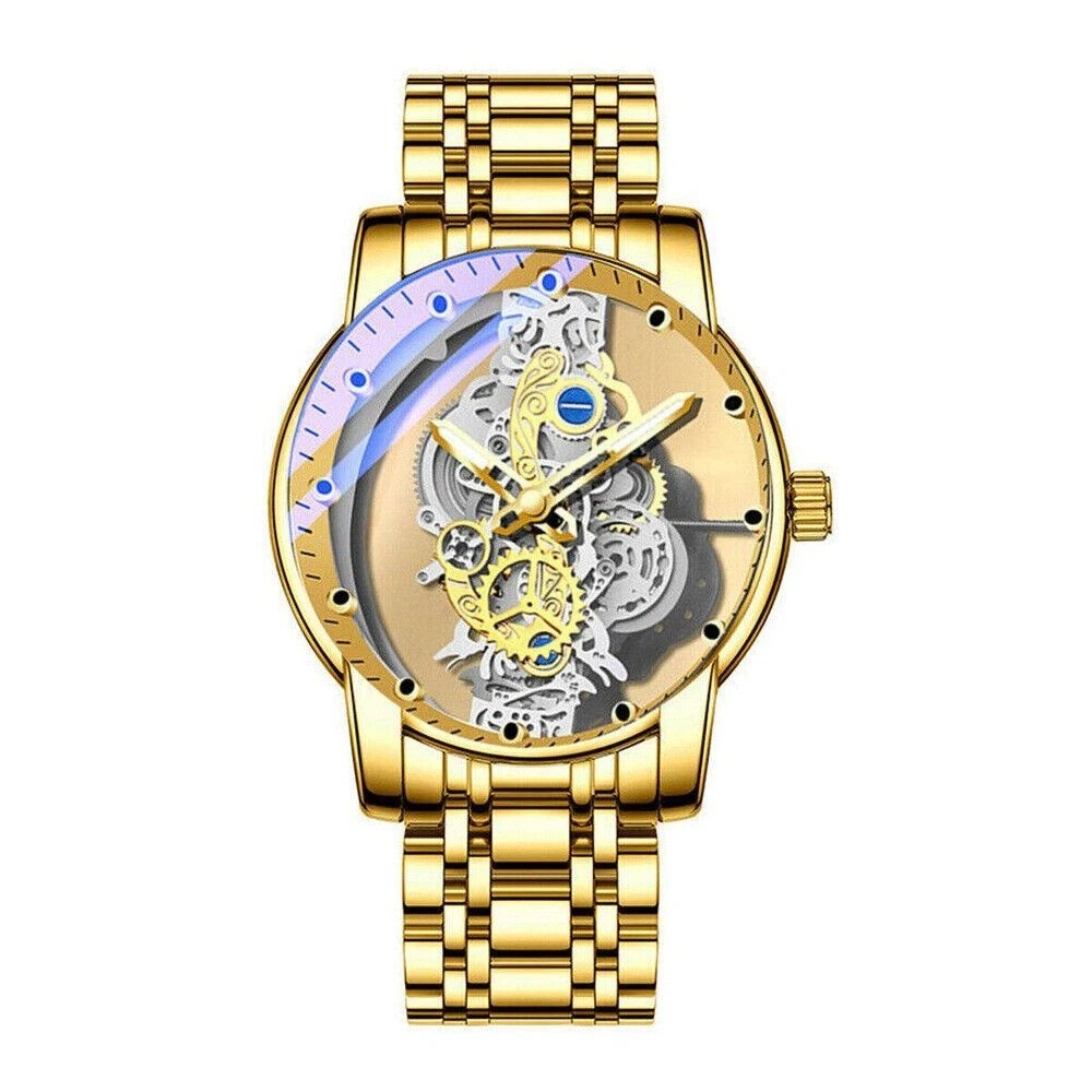 Hollow Skeleton Luxury Men’s Automatic Quartz Stainless Steel Business Watch
