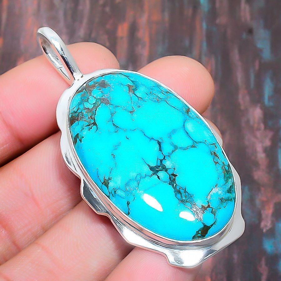 Tibetan Turquoise Gemstone Handmade Gift Jewelry Pendant 2.17″ s571