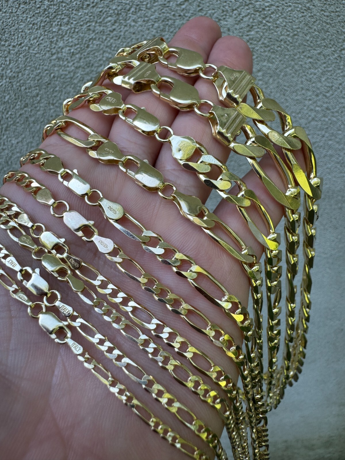 14k Gold Plated Solid 925 Sterling Silver Figaro Chain Bracelet ITALY 2.5-10mm