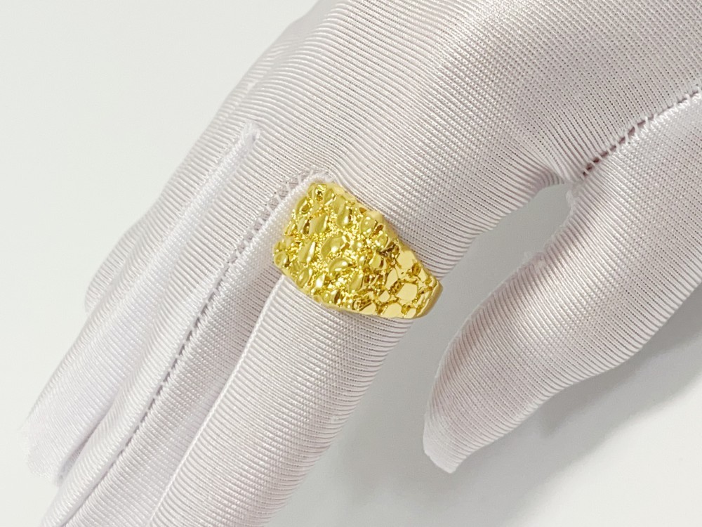 14K Solid Yellow Gold Square Nugget Ring 15mm Rough Texture Band Size 10 Jewelry