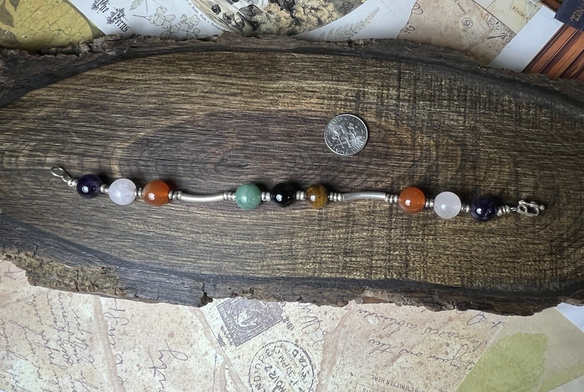 Sterling Silver Multi Gem Beaded Bracelet V785