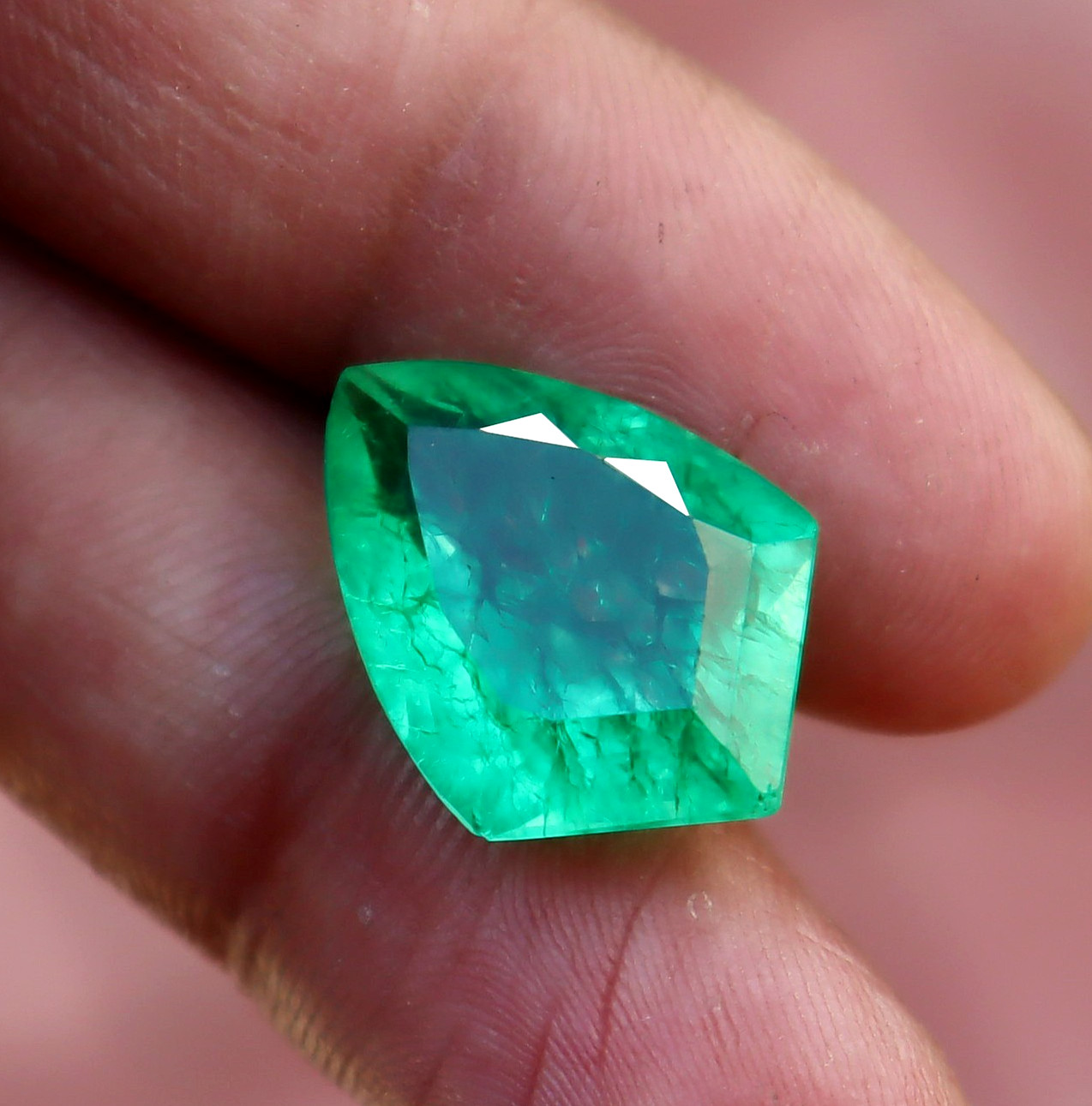 Colombian Huge Fancy Cut Green Emerald 11.60 Ct Certified Natural Loose Gemstone