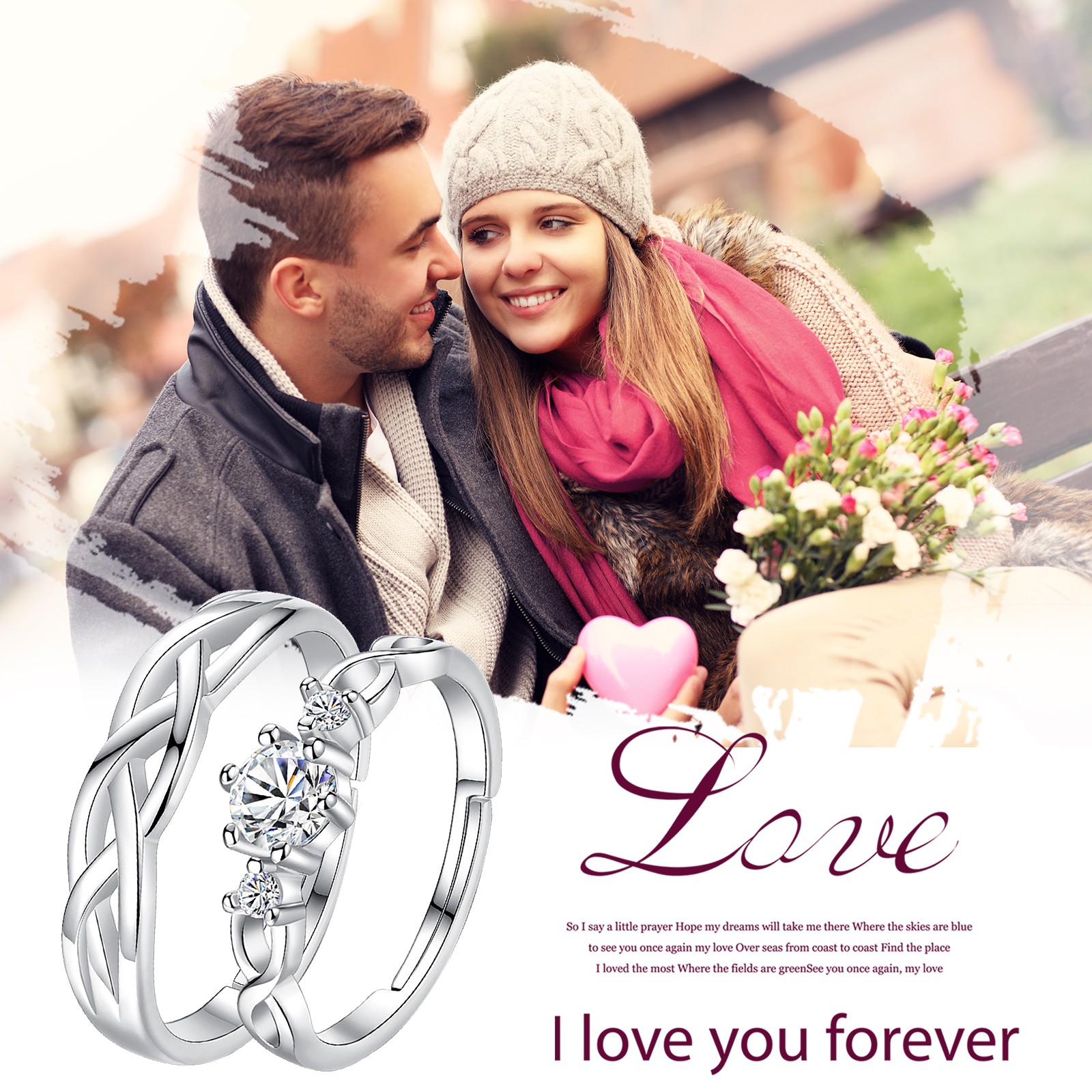 His Hers Infinity Knot Clear CZ Eternity Bands Set Couple Matching Promise Rings