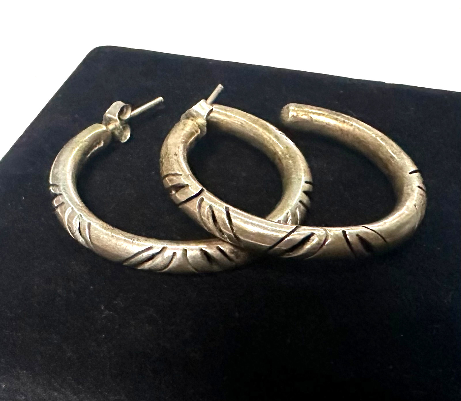 Signed MWS Mexico Hoop Earrings 925 Large Etched Hoops Sterling Silver 925 #10