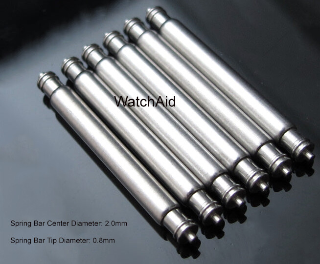 6 PCS 20mm Heavy Duty 2.0mm Spring Bar 0.8mm Tip Ends for Citizen Casio Rolex