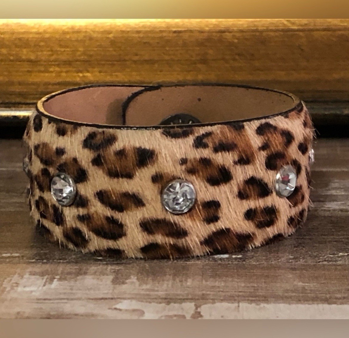Custom Artisan Made One-of-a-kind Leather Hair on Hide Cuff Bracelet Rhinestones