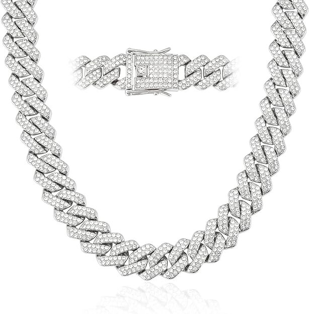 Cuban Link Chain Miami Necklace Iced Out Stainless Steel Plated High Quality