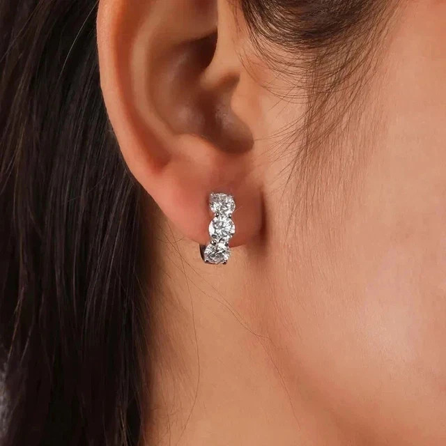 2Ct Round Lab Created Diamond Huggie Hoop Earrings 14k White Gold