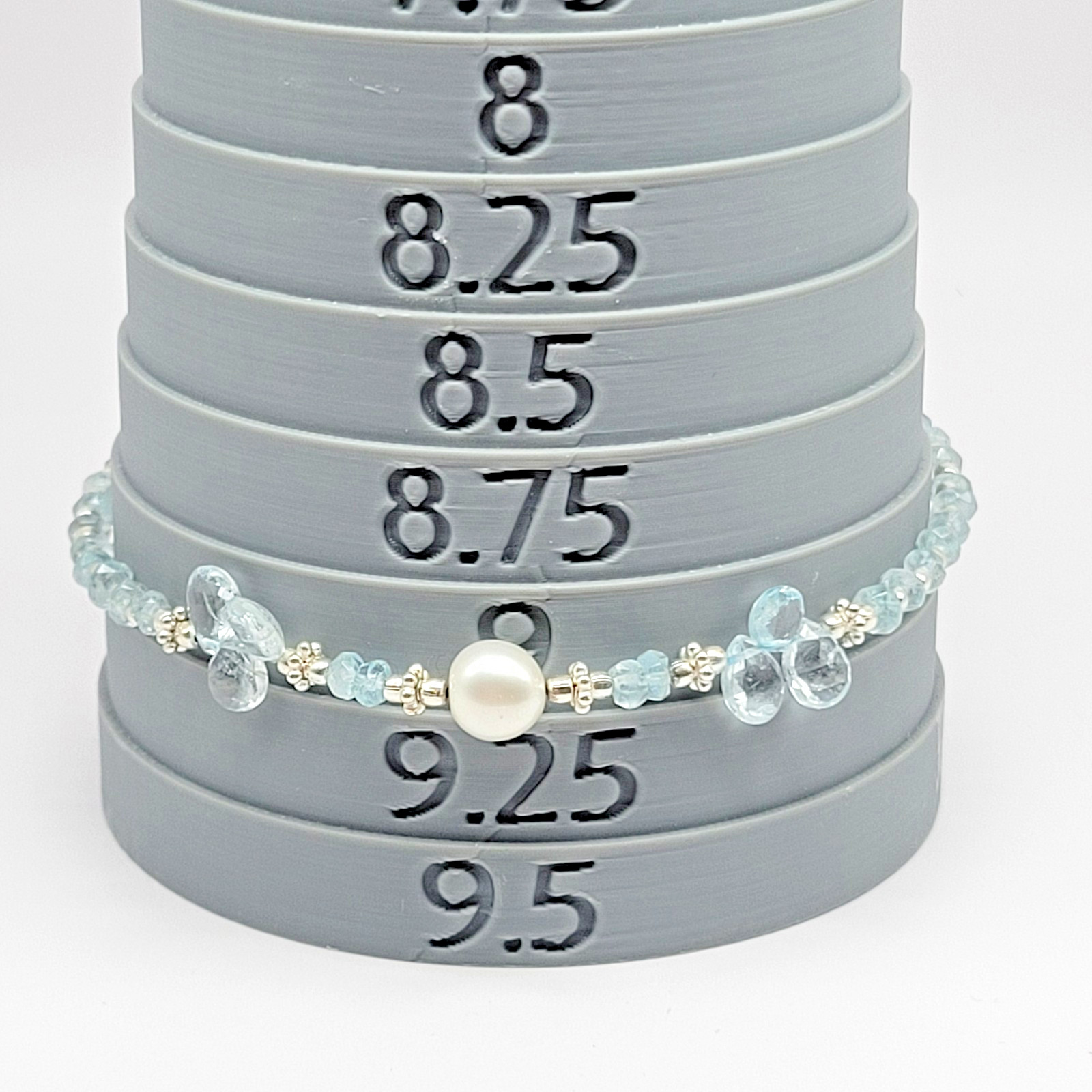 Sterling Silver 7.5mm Pearl Briolette Aquamarine Bracelet or Anklet ~ 9.5″