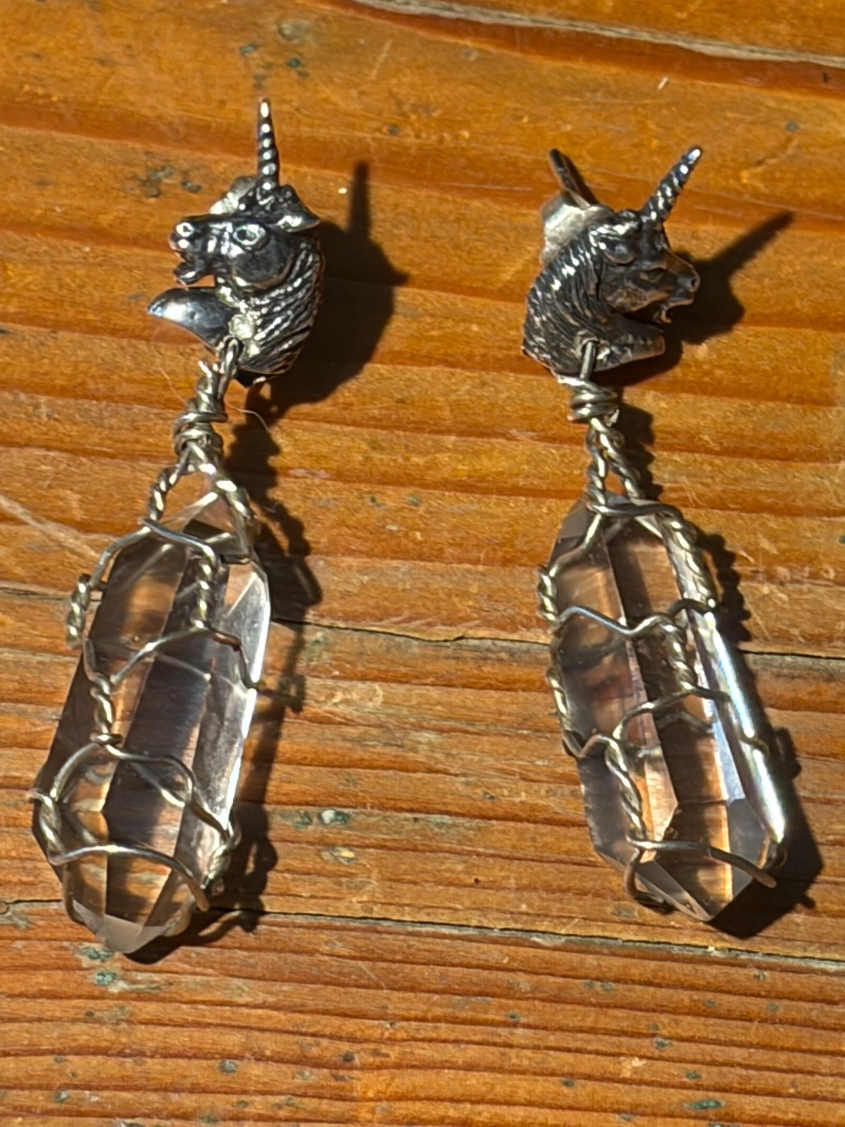 Vtg Carol Felley Unicorn Horse Dangle Earrings Sterling Silver & Crystal Signed