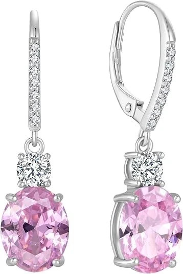 2Ct Oval Cut Lab Created Sapphire Drop-Dangle Earrings 14K White Gold Plated