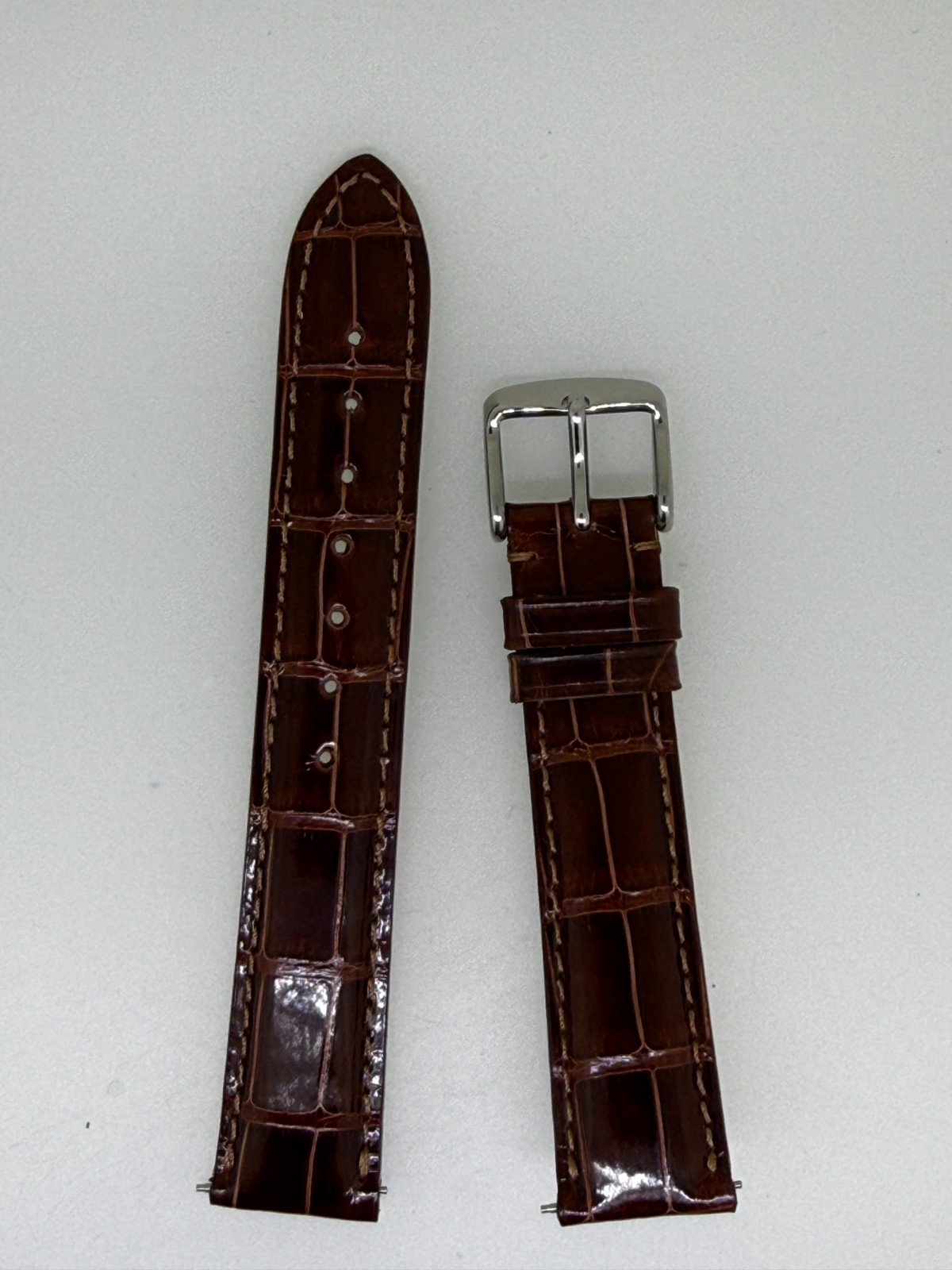 Hadley Roma dark brown glossy Alligator sides watch band strap 18MM